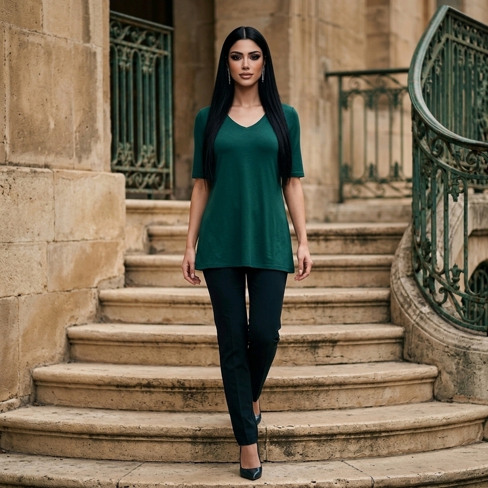 🆕️ 1X EMERALD GREEN SUPER SOFT FAVORITE TUNIC - V NECK WITH SIDE SLITS